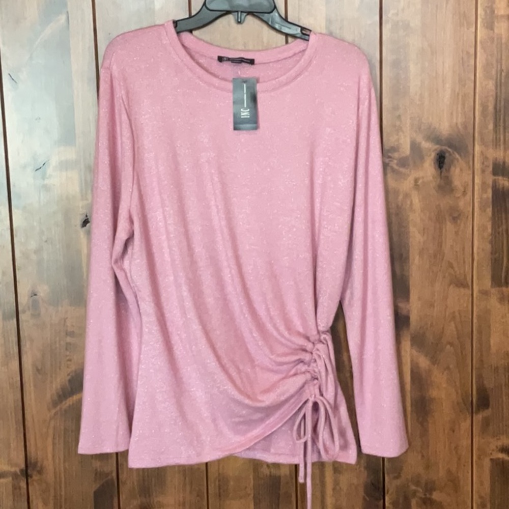 INC International Concepts Pink Ruched Long Sleeve Blouse